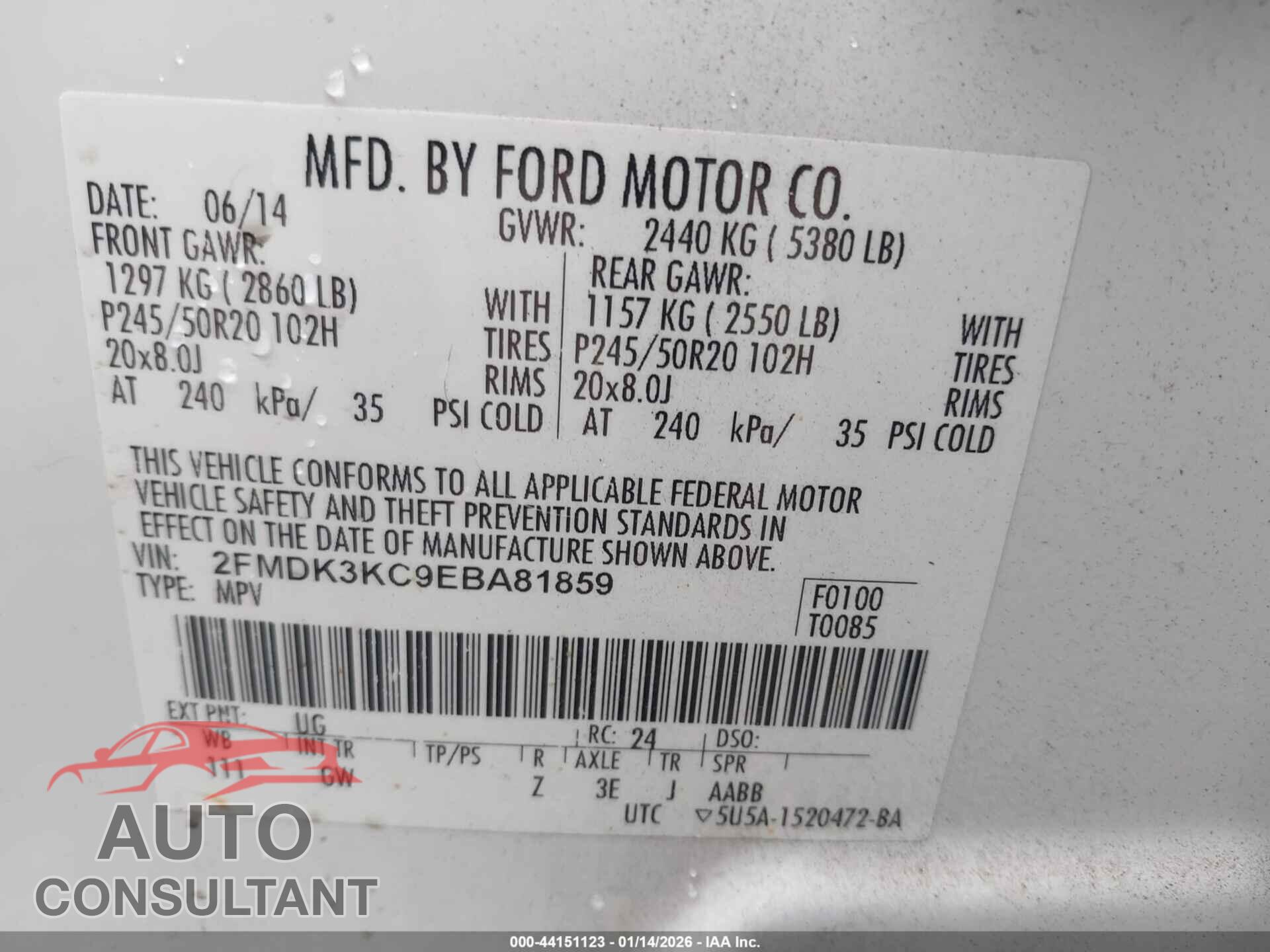 FORD EDGE 2014 - 2FMDK3KC9EBA81859