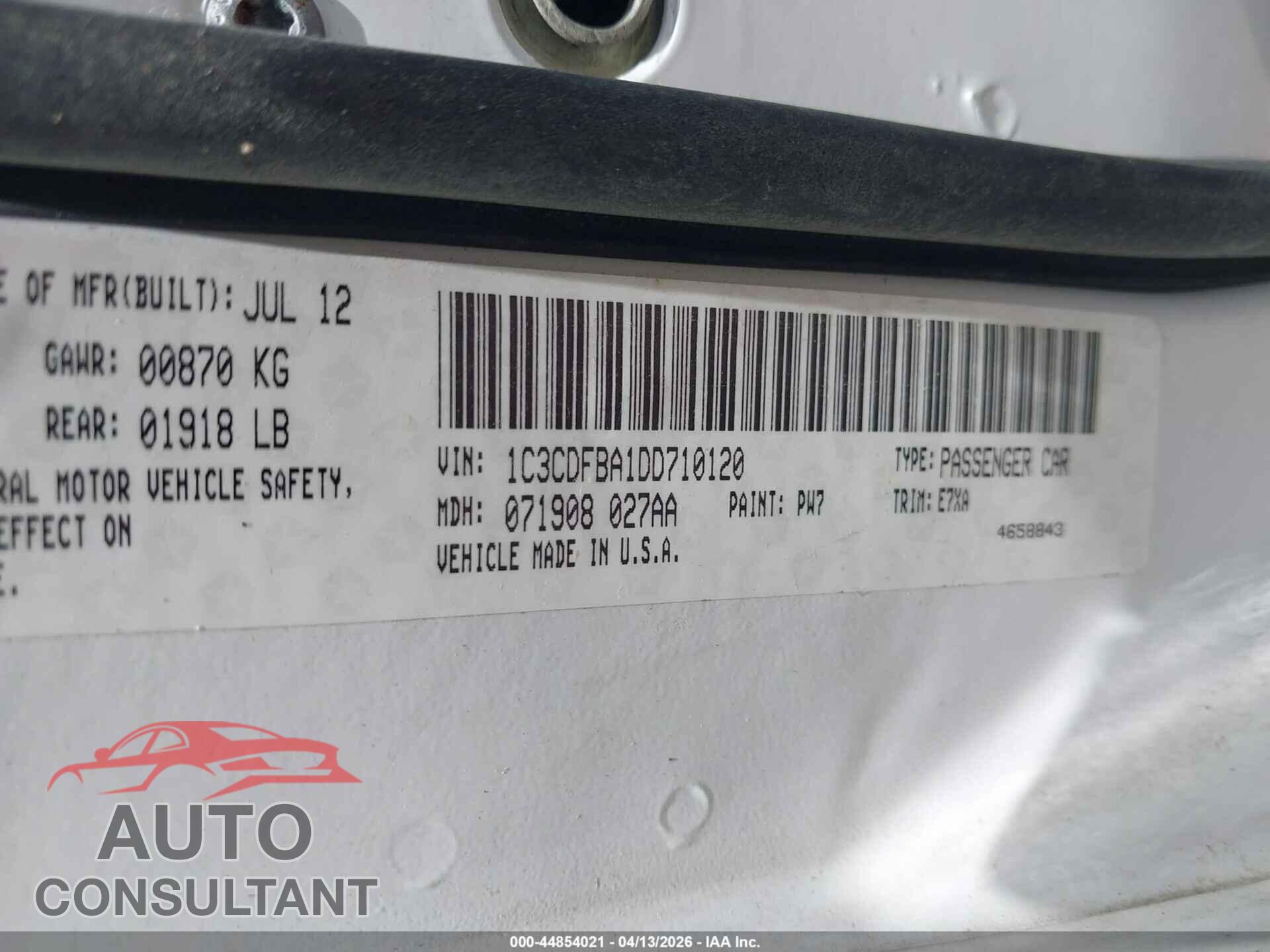 DODGE DART 2013 - 1C3CDFBA1DD710120
