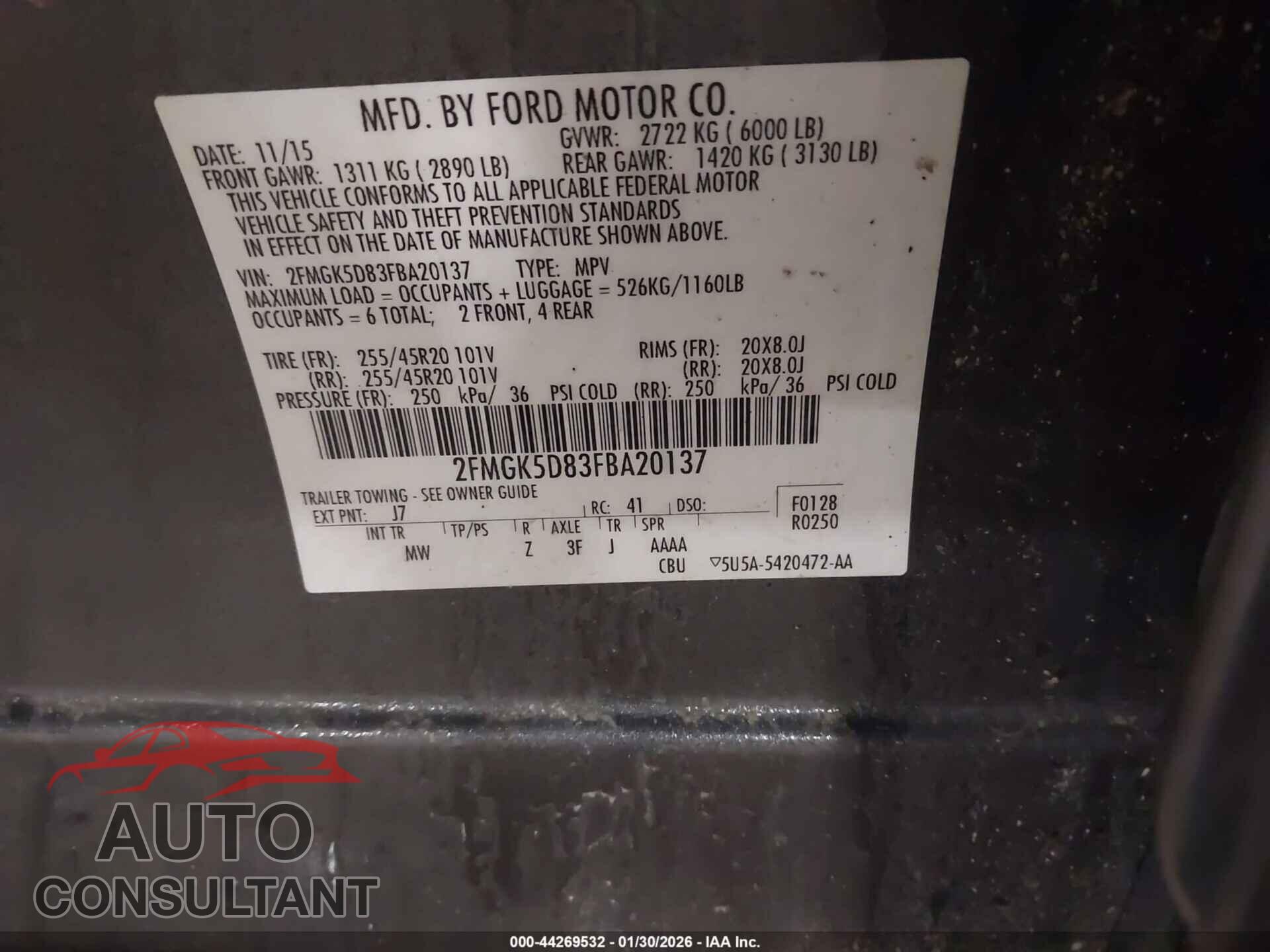 FORD FLEX 2015 - 2FMGK5D83FBA20137