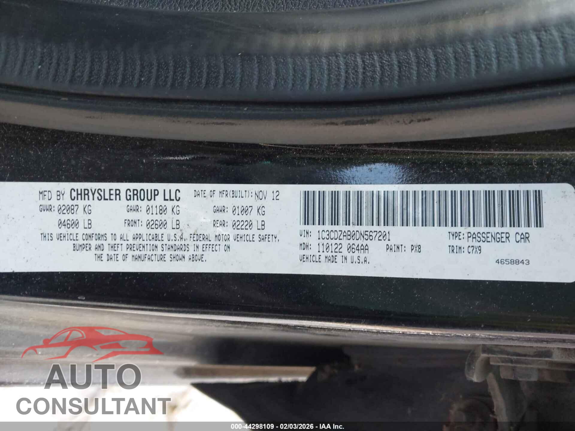 DODGE AVENGER 2013 - 1C3CDZAB0DN567201