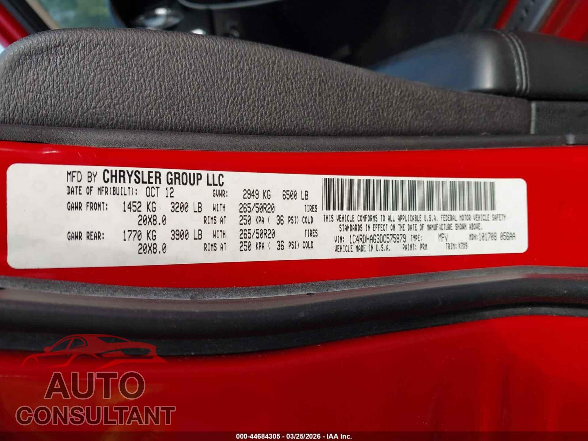 DODGE DURANGO 2013 - 1C4RDHAG3DC575879