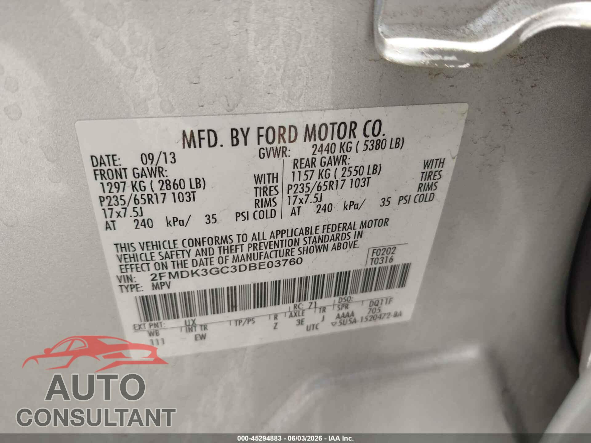FORD EDGE 2013 - 2FMDK3GC3DBE03760