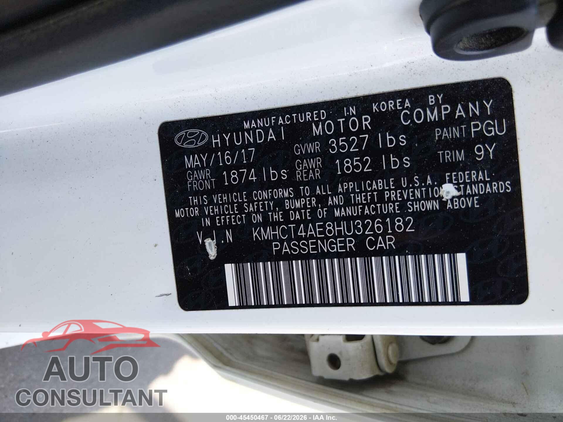 HYUNDAI ACCENT 2017 - KMHCT4AE8HU326182