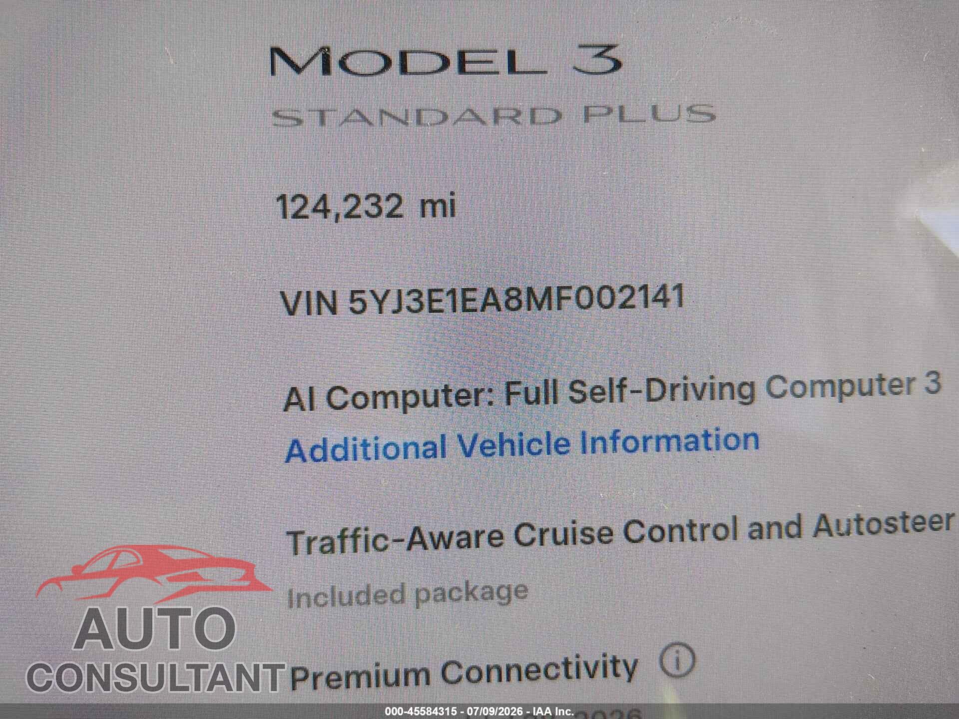 TESLA MODEL 3 2021 - 5YJ3E1EA8MF002141