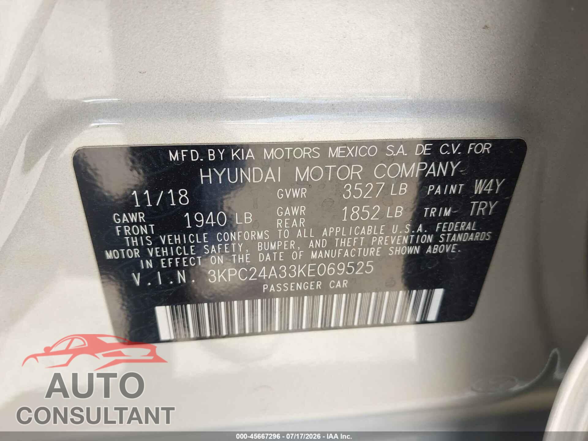 HYUNDAI ACCENT 2019 - 3KPC24A33KE069525