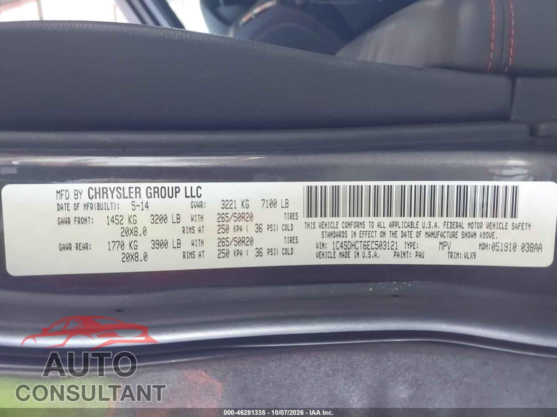 DODGE DURANGO 2014 - 1C4SDHCT6EC503121