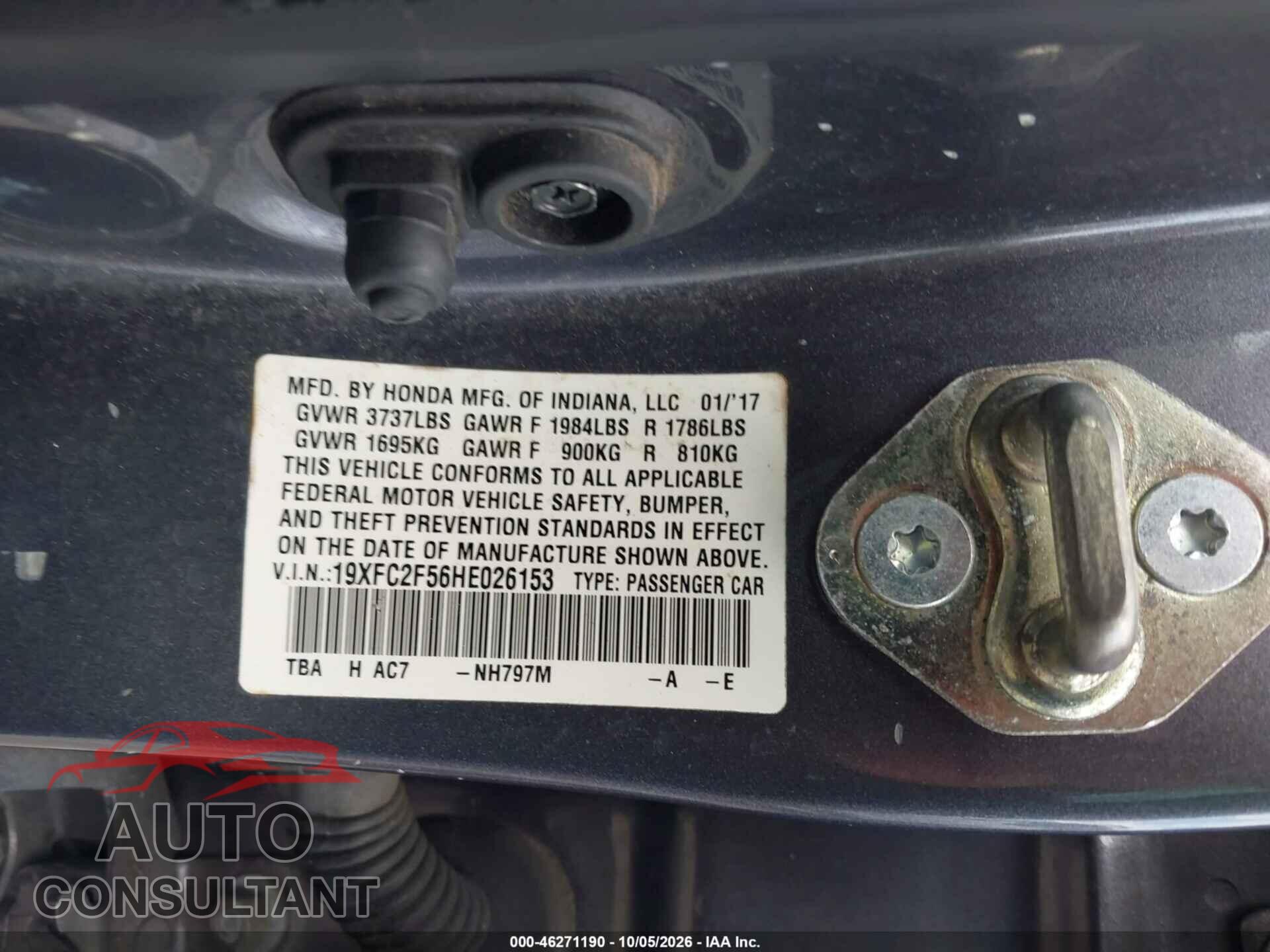 HONDA CIVIC 2017 - 19XFC2F56HE026153