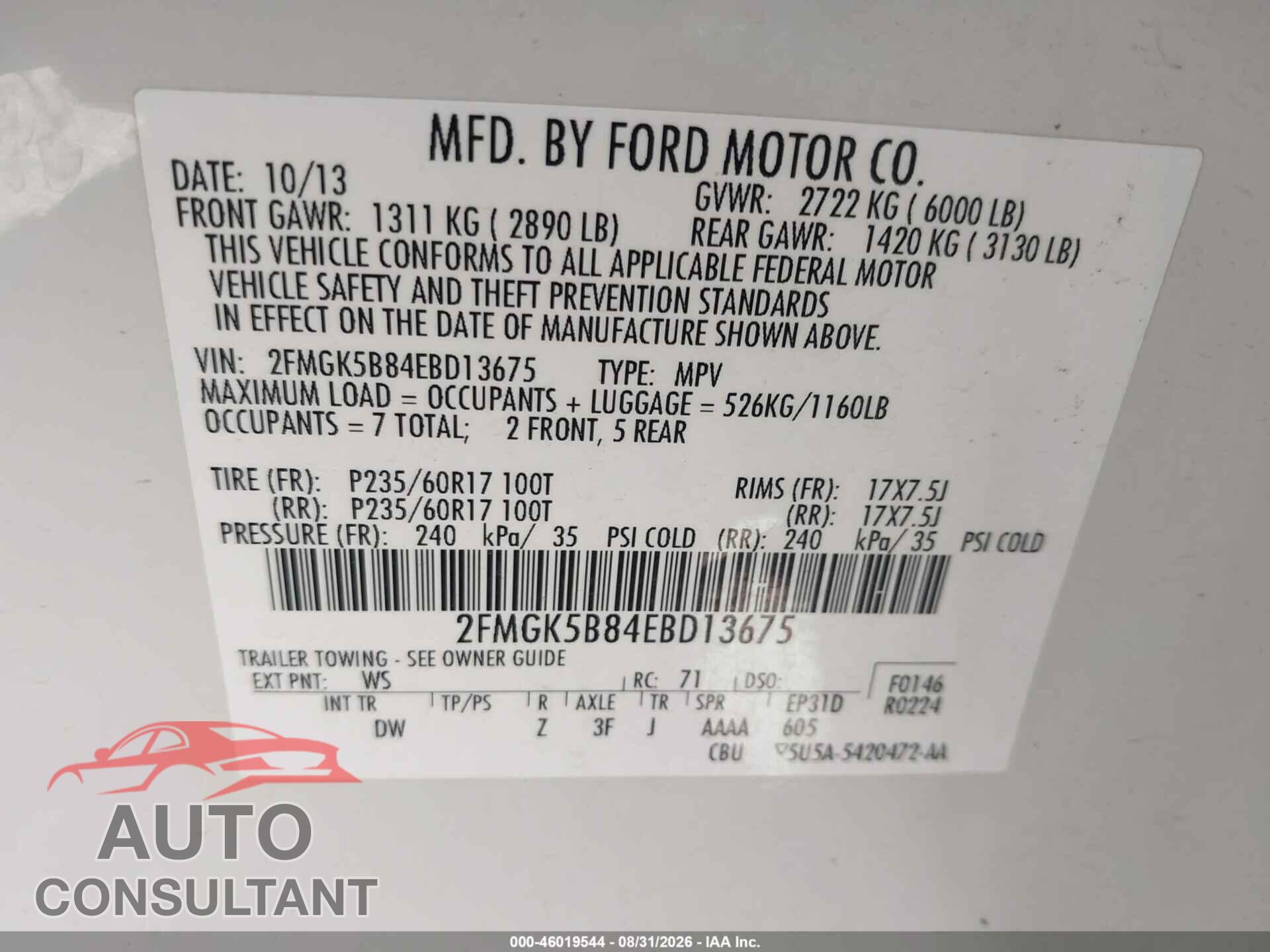 FORD FLEX 2014 - 2FMGK5B84EBD13675