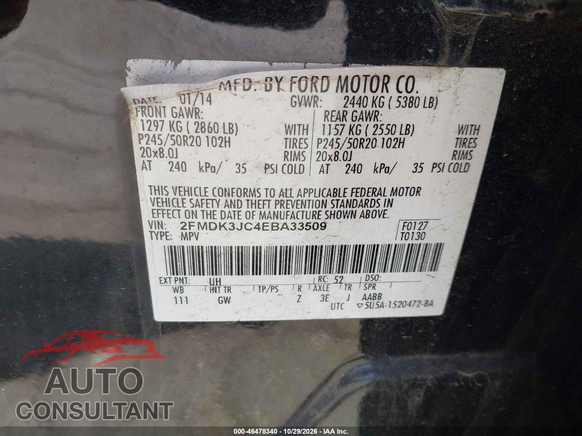 FORD EDGE 2014 - 2FMDK3JC4EBA33509
