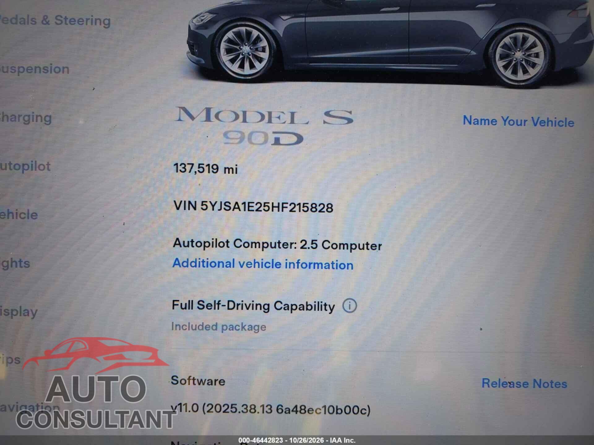 TESLA MODEL S 2017 - 5YJSA1E25HF215828
