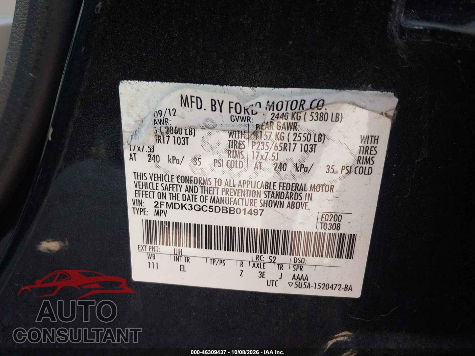 FORD EDGE 2013 - 2FMDK3GC5DBB01497
