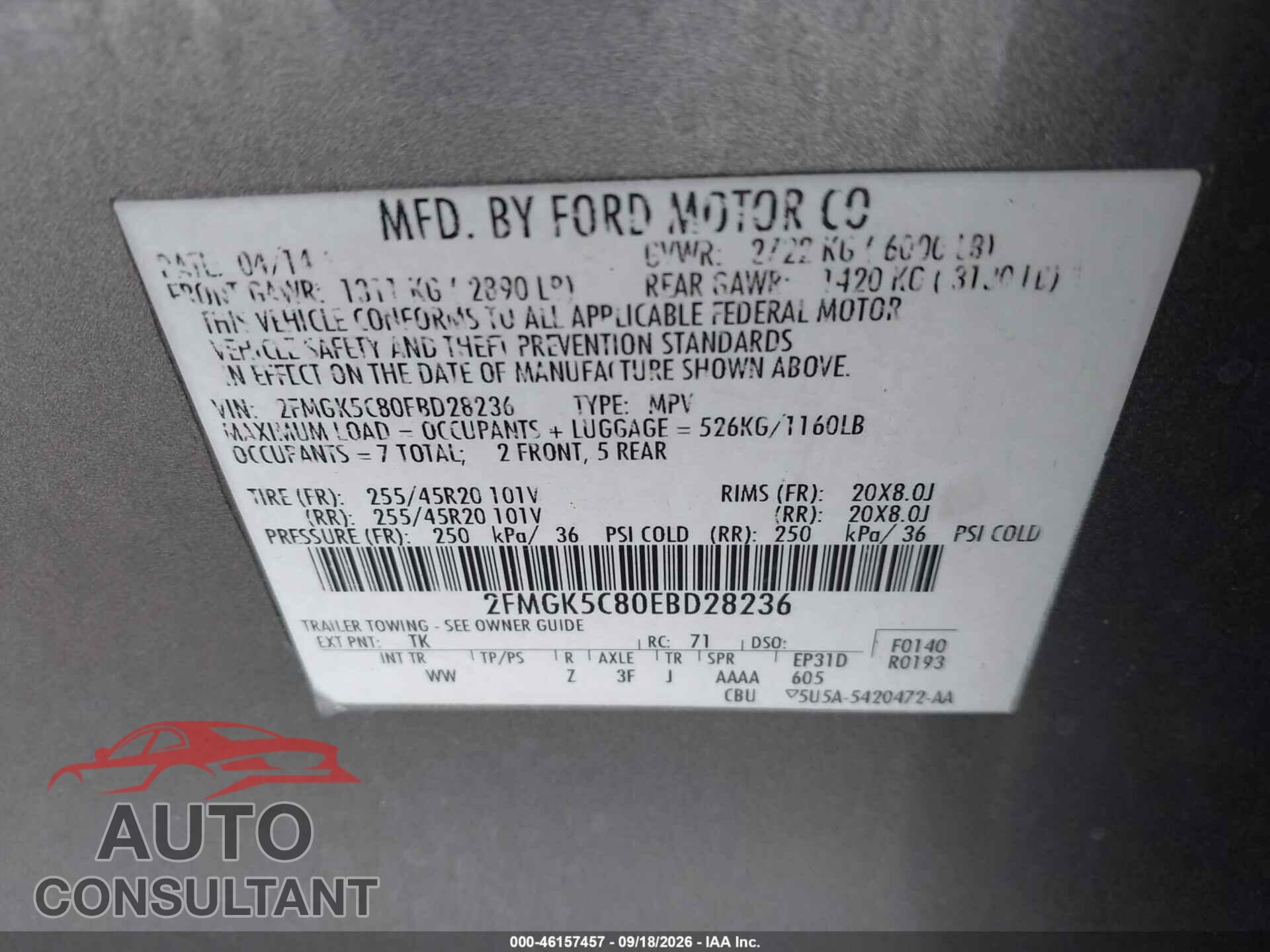 FORD FLEX 2014 - 2FMGK5C80EBD28236