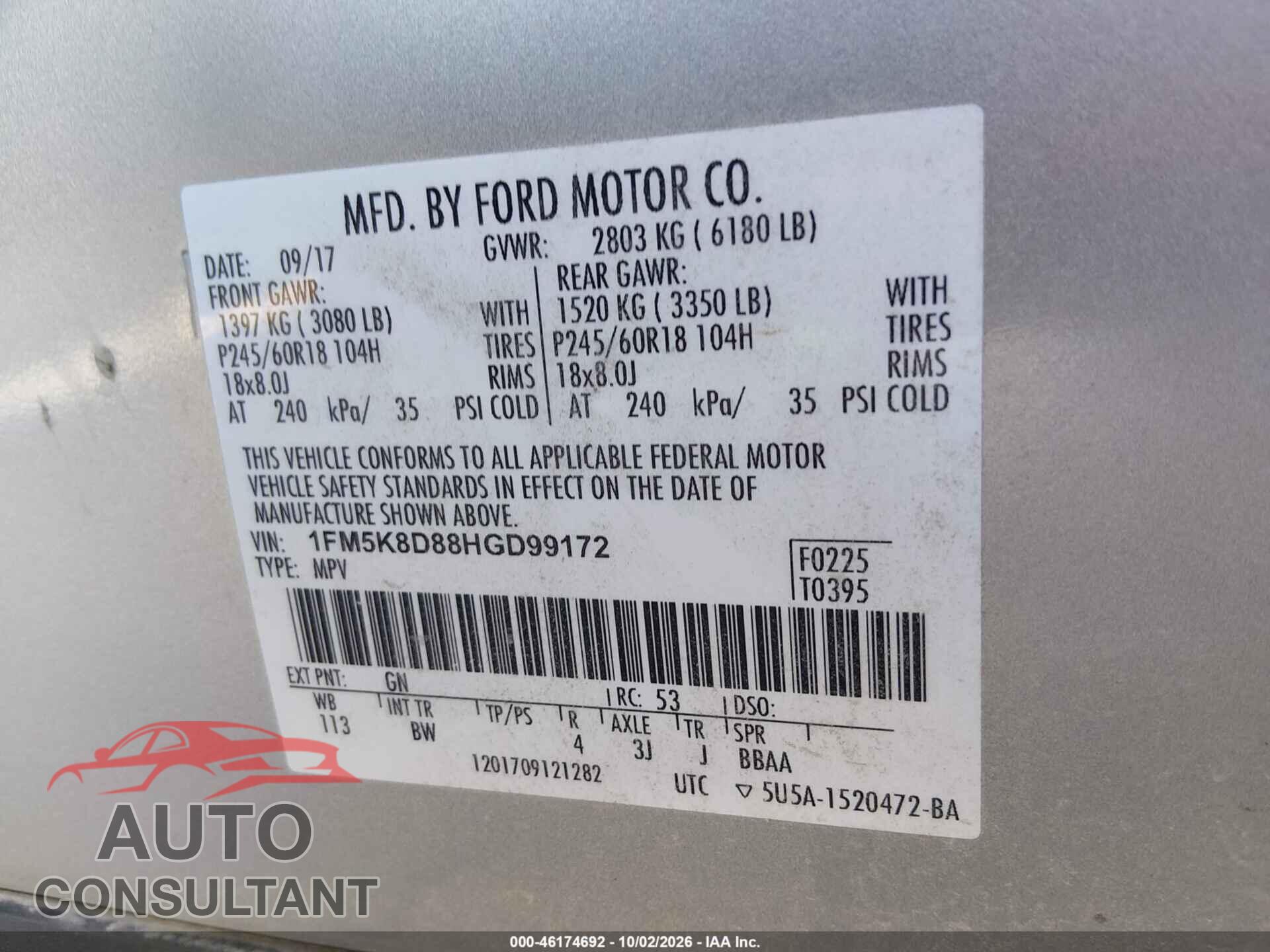 FORD EXPLORER 2017 - 1FM5K8D88HGD99172