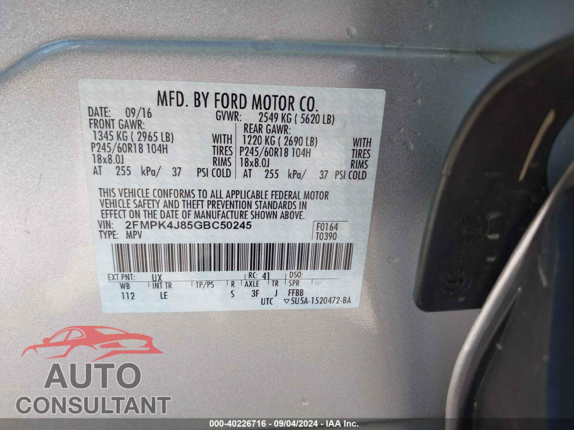 FORD EDGE 2016 - 2FMPK4J85GBC50245