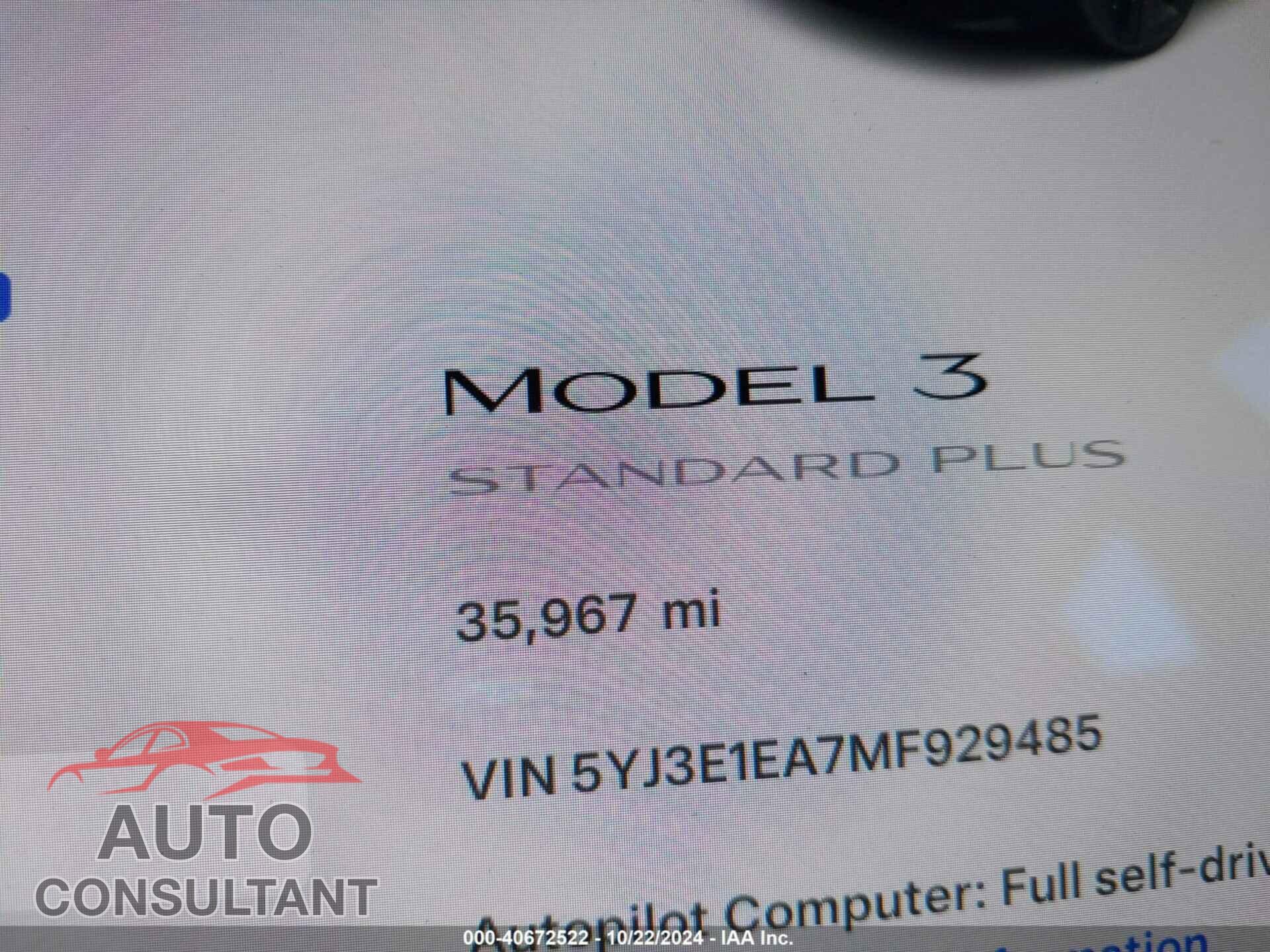 TESLA MODEL 3 2021 - 5YJ3E1EA7MF929485