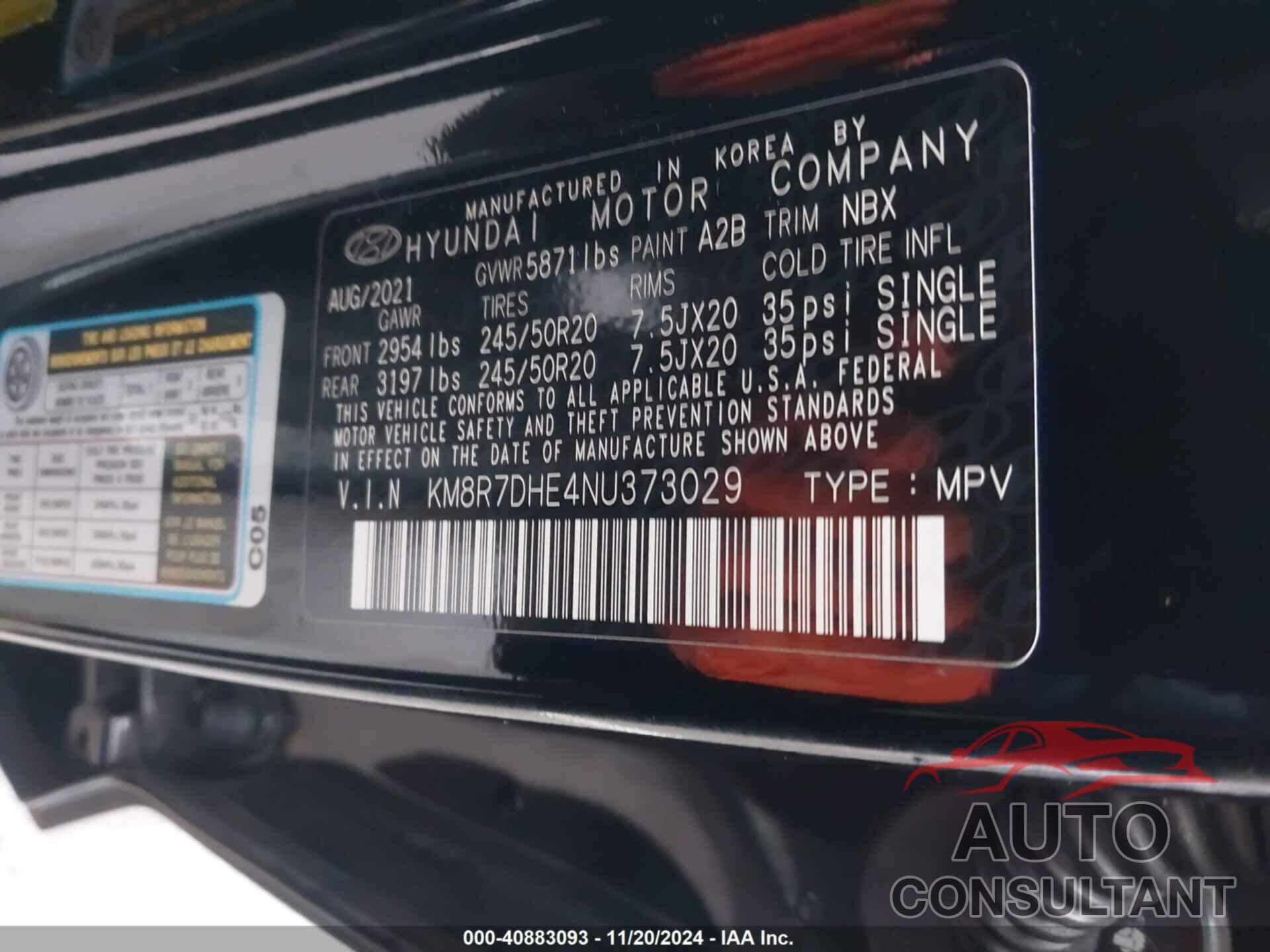 HYUNDAI PALISADE 2022 - KM8R7DHE4NU373029