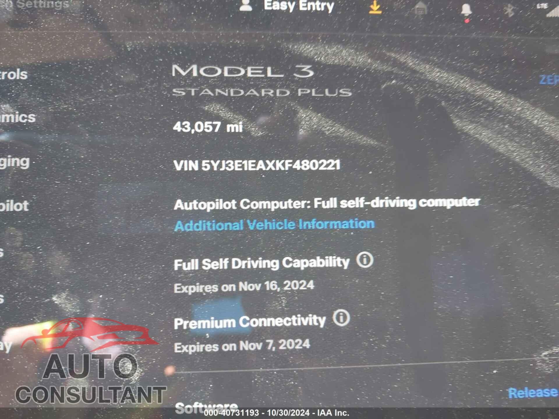 TESLA MODEL 3 2019 - 5YJ3E1EAXKF480221