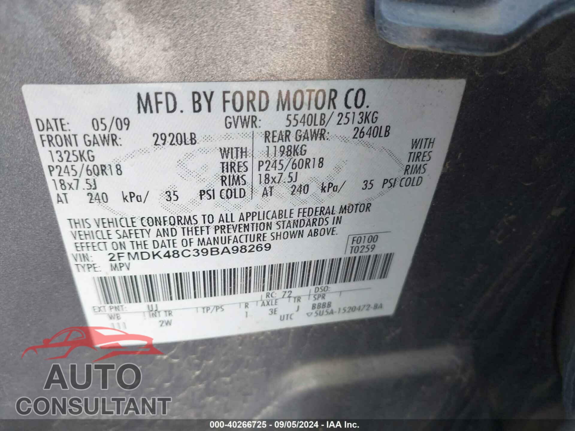 FORD EDGE 2009 - 2FMDK48C39BA98269