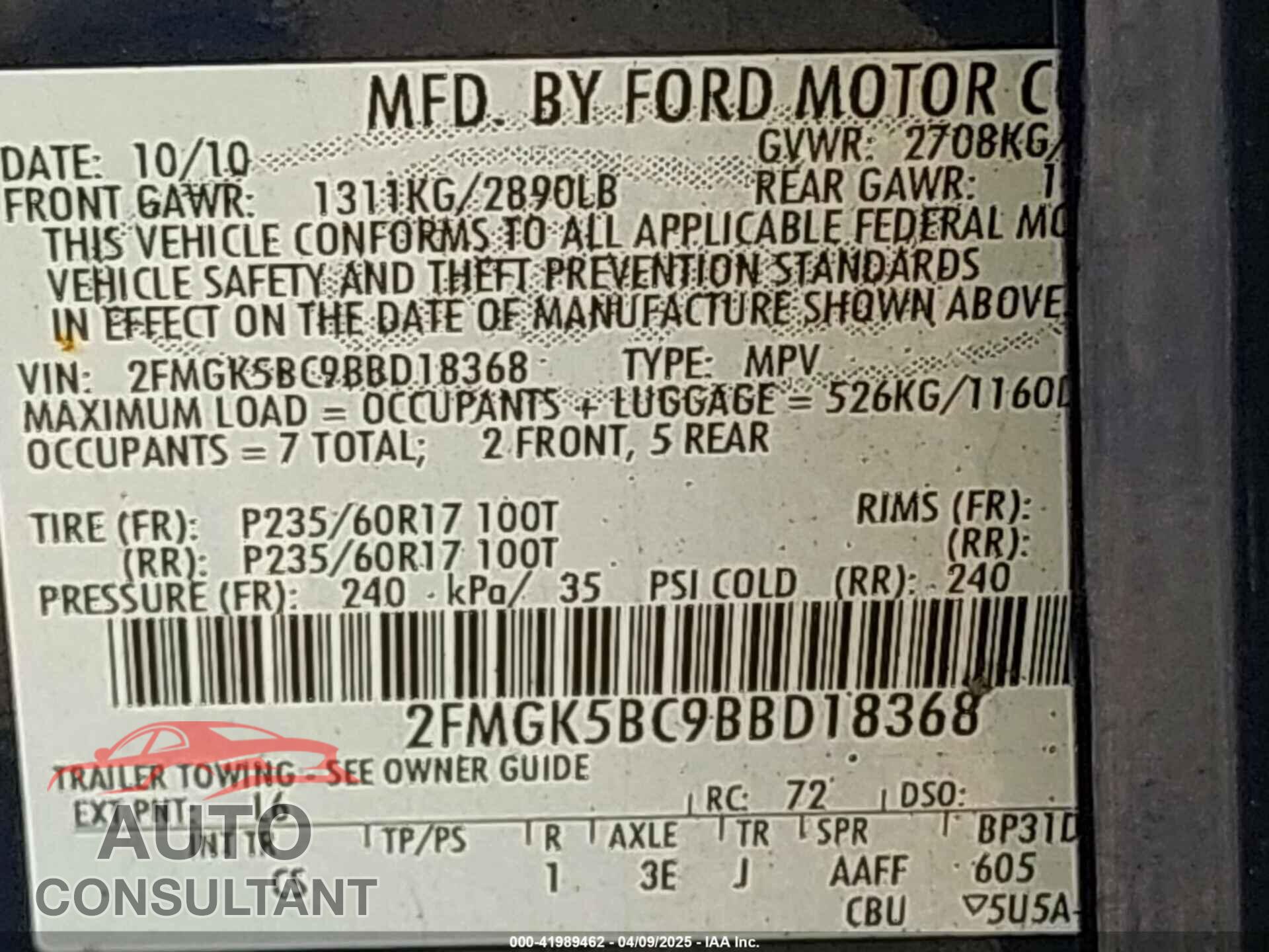 FORD FLEX 2011 - 2FMGK5BC9BBD18368