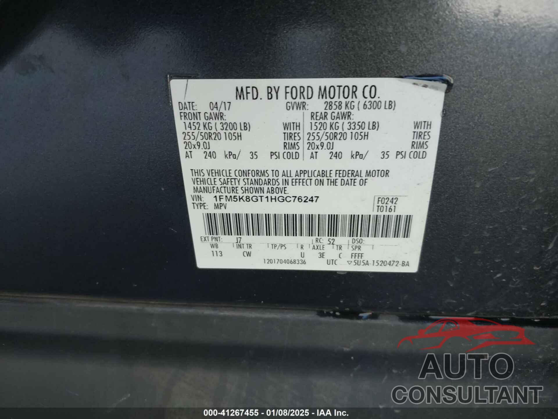 FORD EXPLORER 2017 - 1FM5K8GT1HGC76247