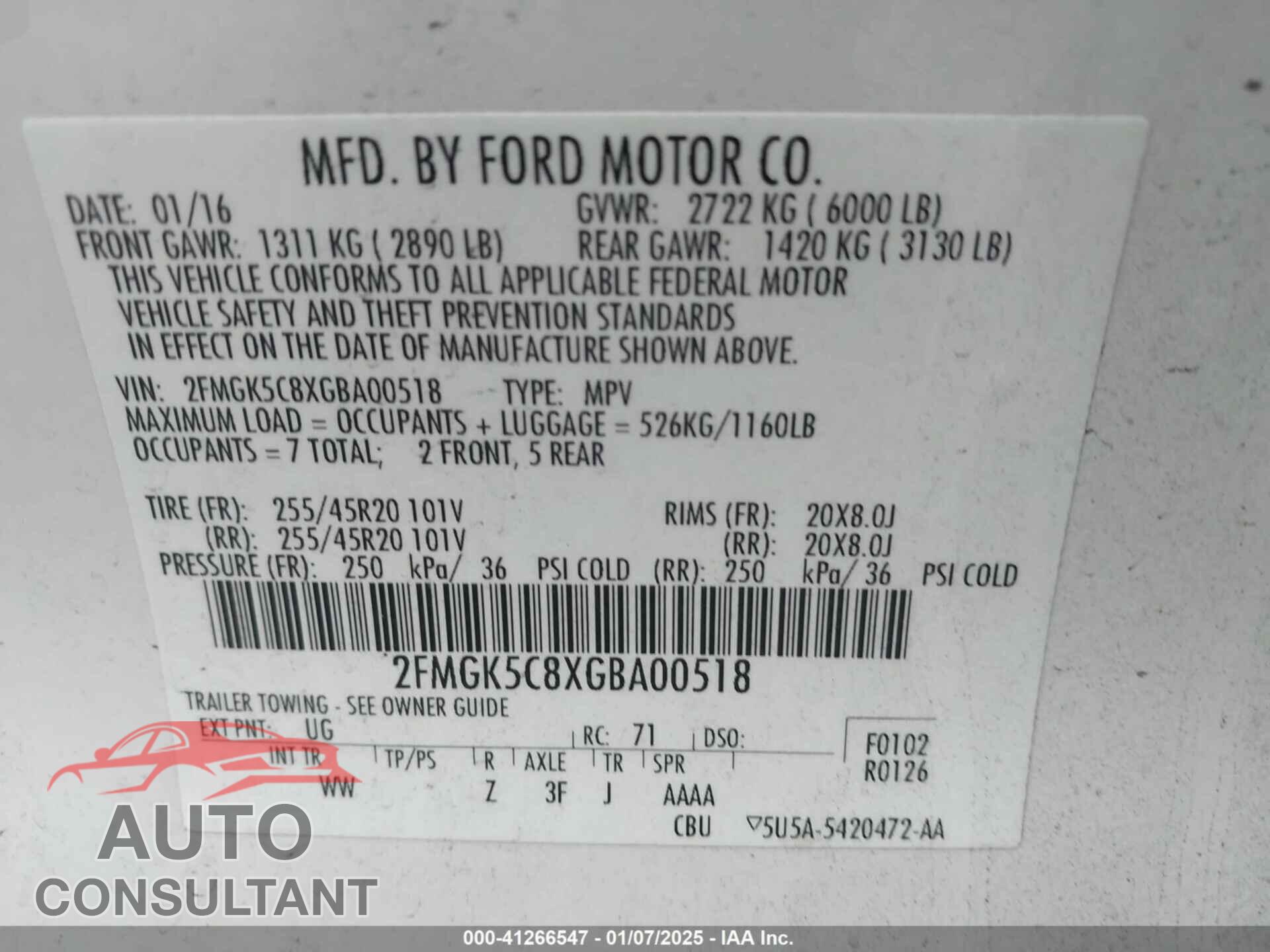 FORD FLEX 2016 - 2FMGK5C8XGBA00518