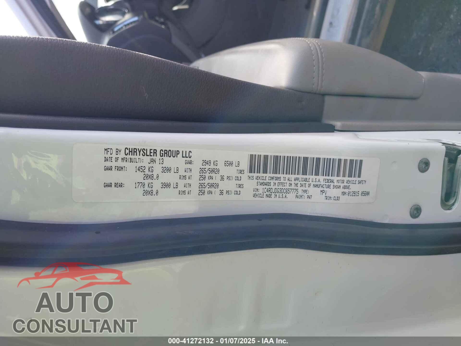 DODGE DURANGO 2013 - 1C4RDJDG3DC657775