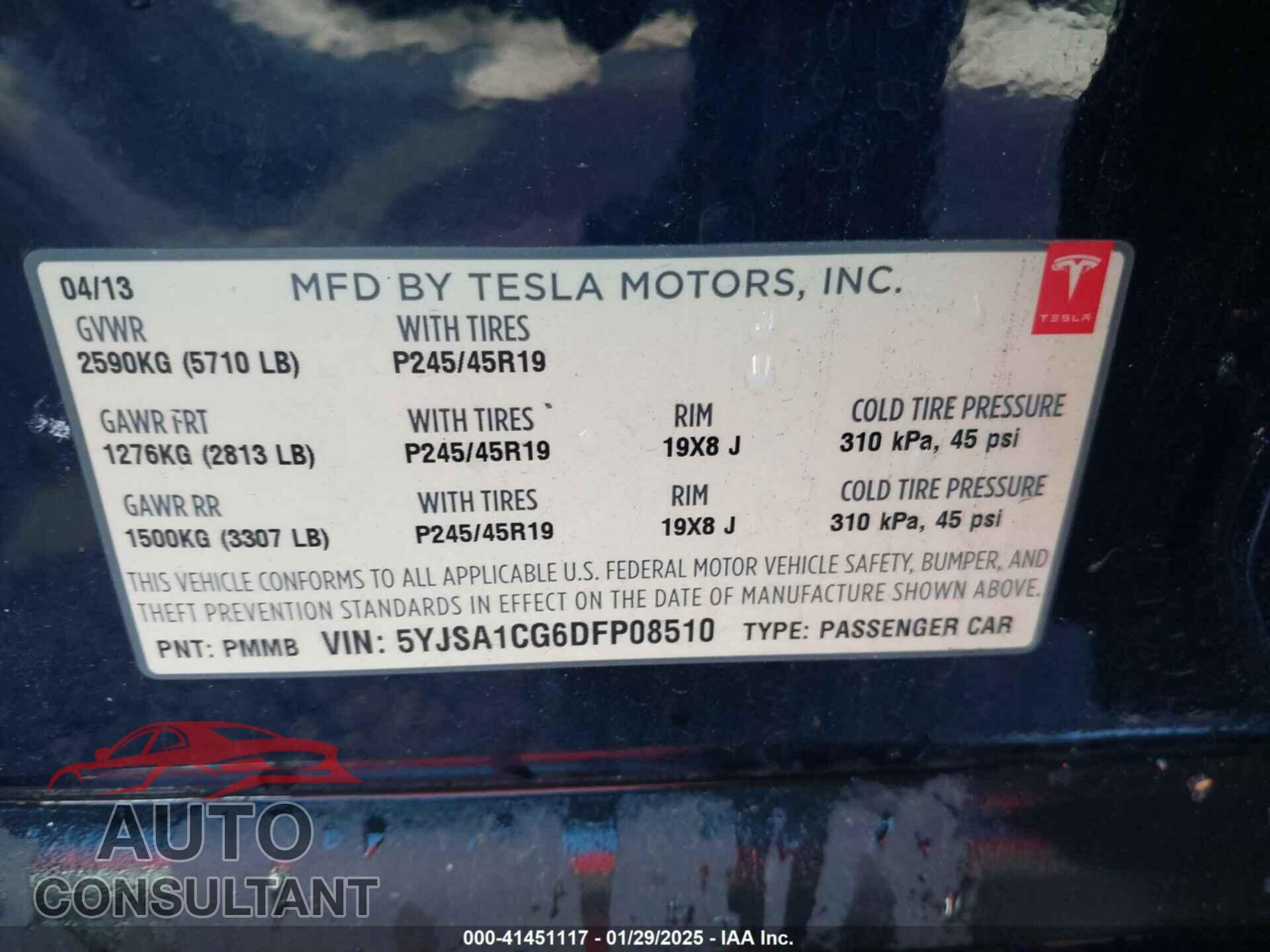 TESLA MODEL S 2013 - 5YJSA1CG6DFP08510