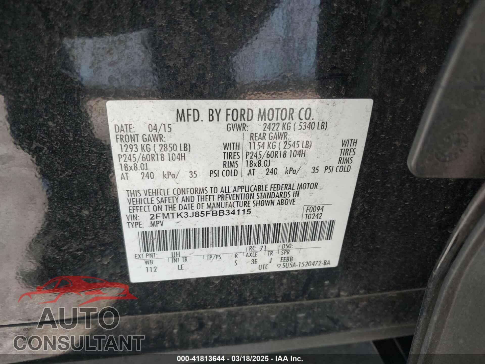 FORD EDGE 2015 - 2FMTK3J85FBB34115