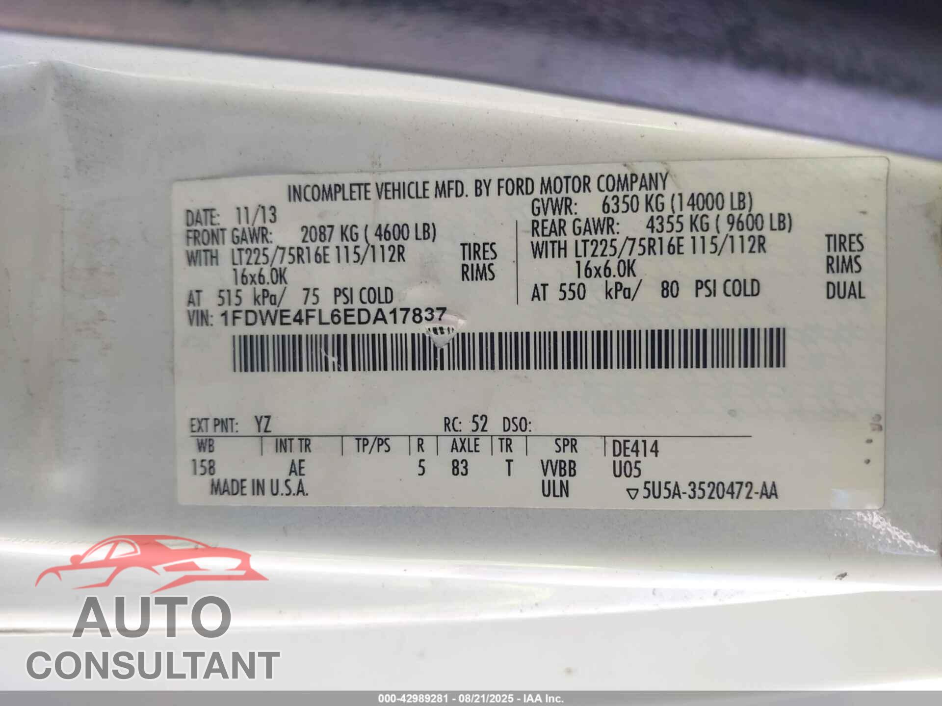 FORD ECONOLINE 2014 - 1FDWE4FL6EDA17837