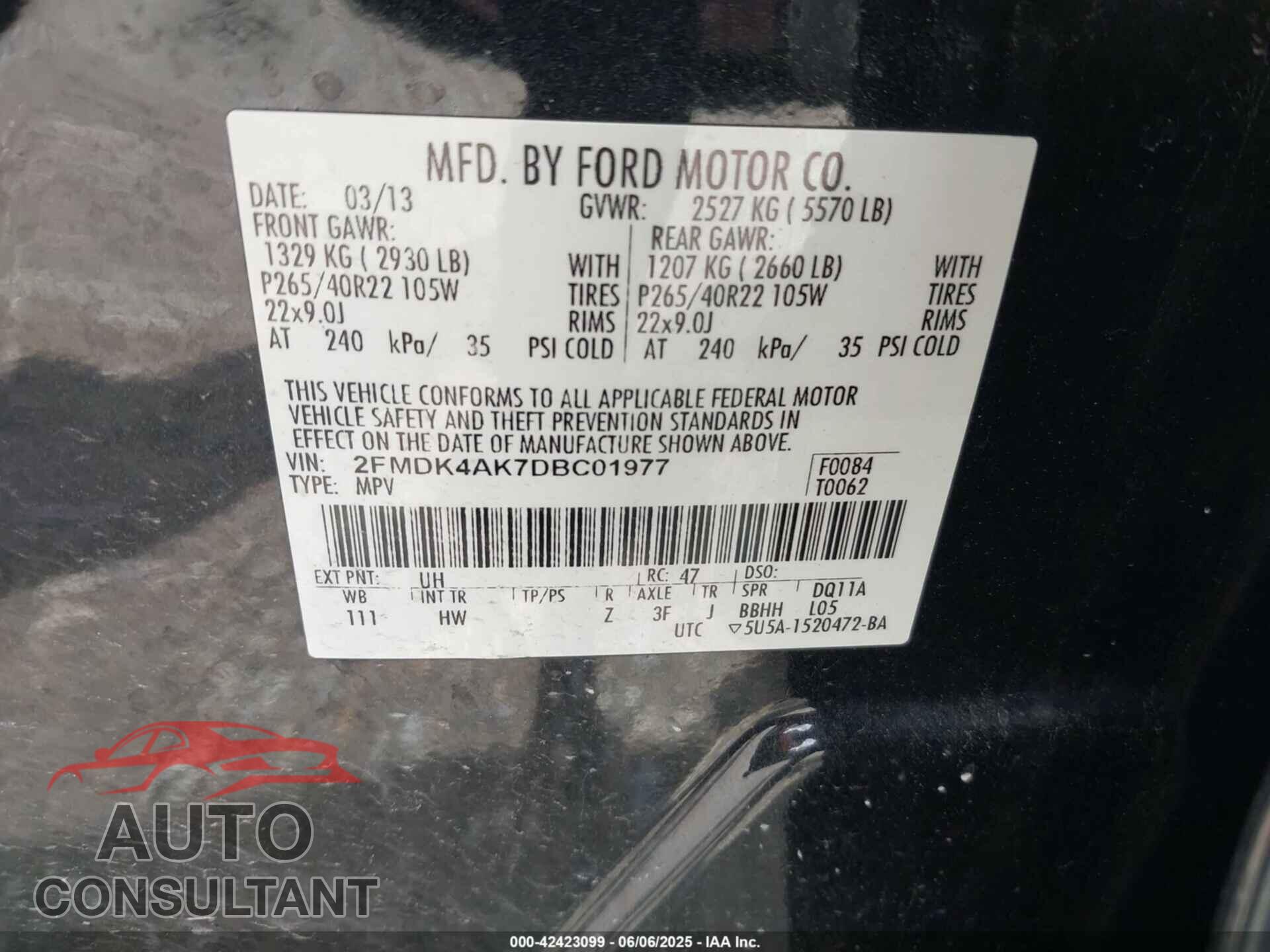 FORD EDGE 2013 - 2FMDK4AK7DBC01977