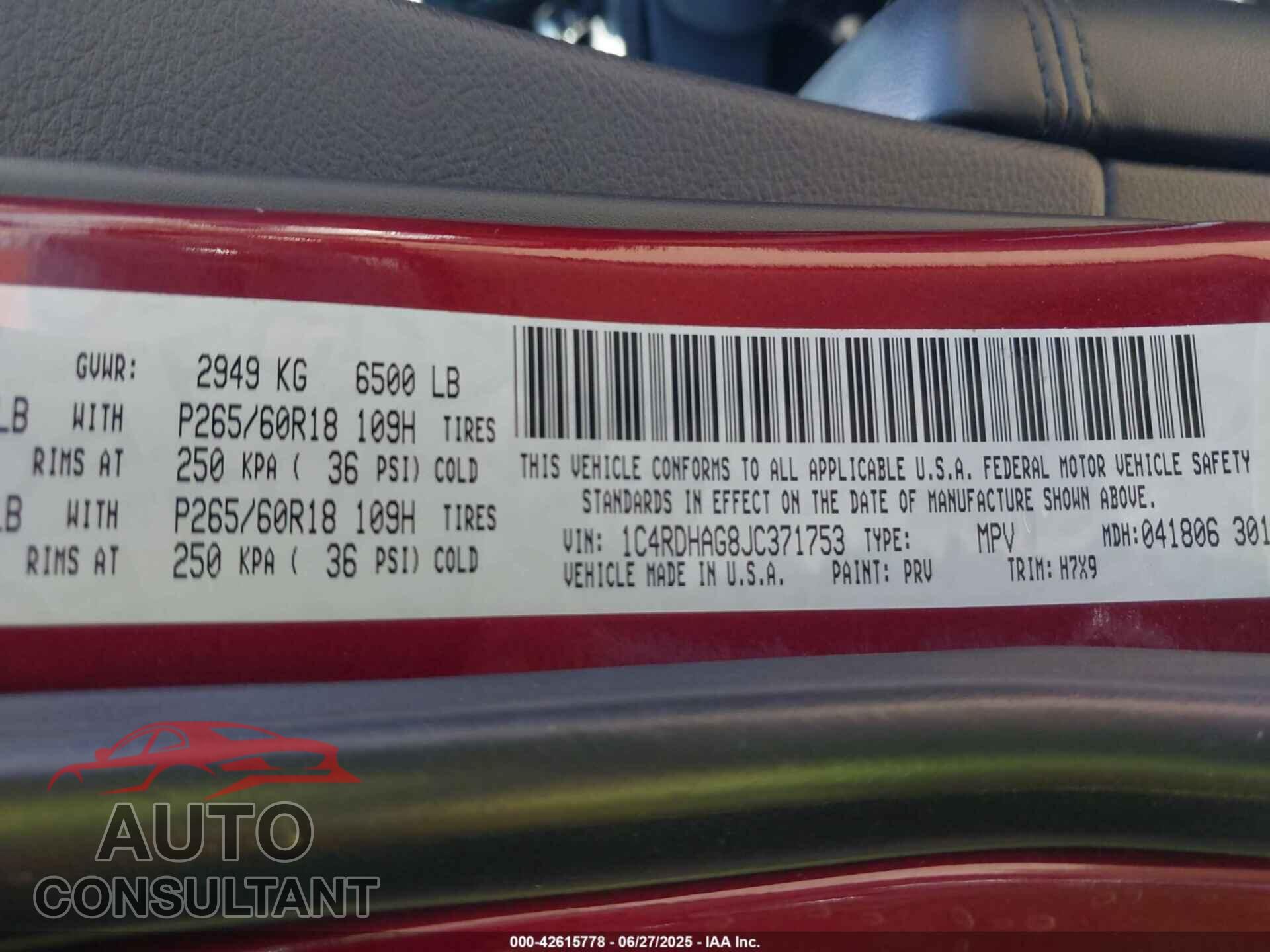 DODGE DURANGO 2018 - 1C4RDHAG8JC371753