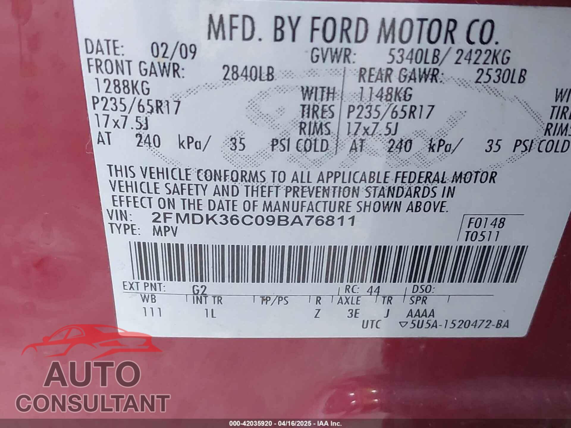 FORD EDGE 2009 - 2FMDK36C09BA76811