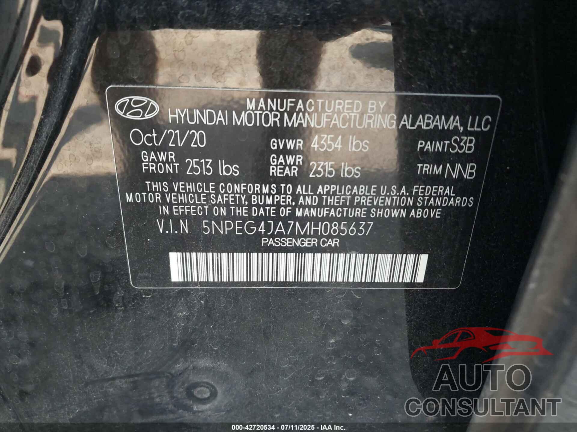 HYUNDAI SONATA 2021 - 5NPEG4JA7MH085637