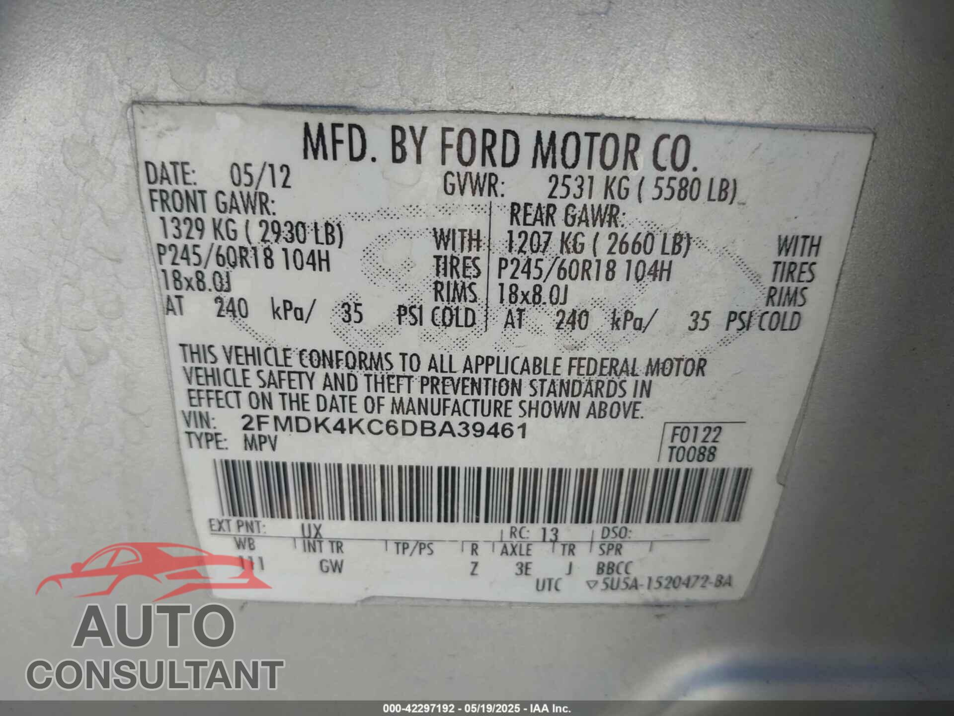 FORD EDGE 2013 - 2FMDK4KC6DBA39461