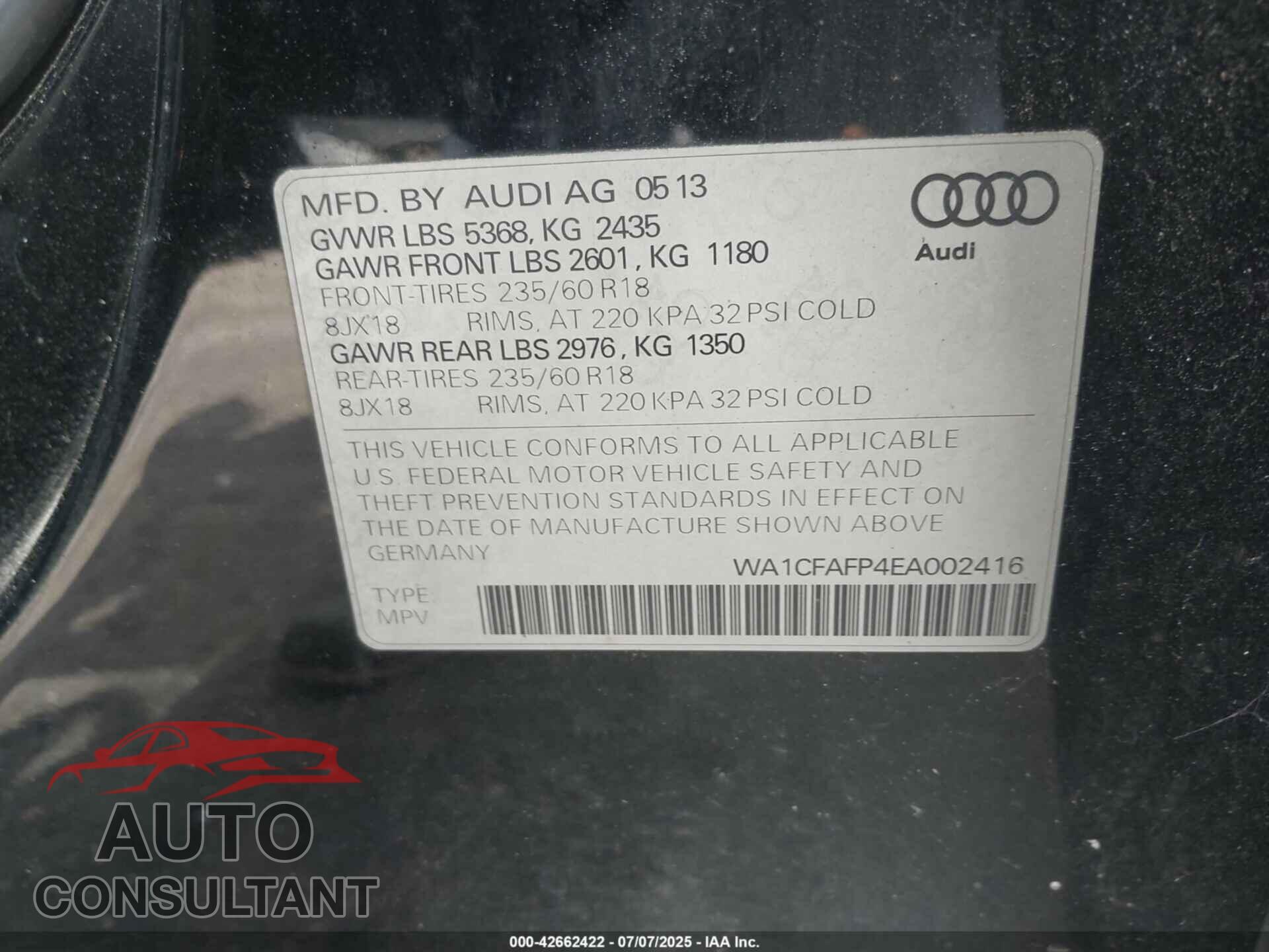 AUDI Q5 2014 - WA1CFAFP4EA002416