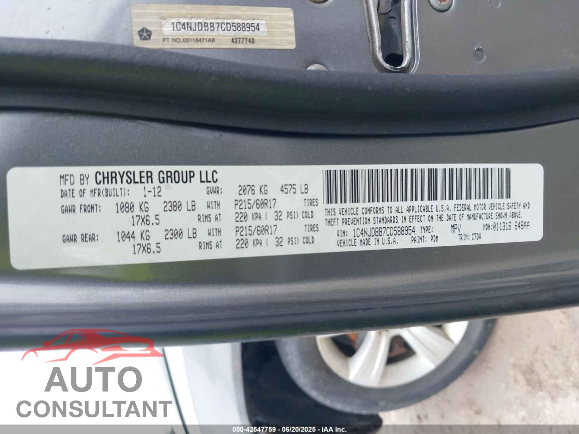 JEEP COMPASS 2012 - 1C4NJDBB7CD588954