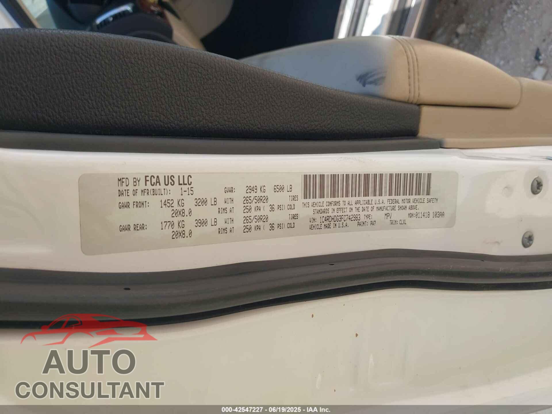 DODGE DURANGO 2015 - 1C4RDHDG3FC742983