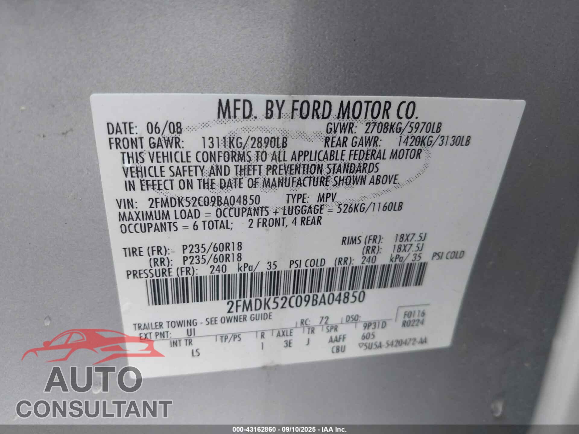 FORD FLEX 2009 - 2FMDK52C09BA04850