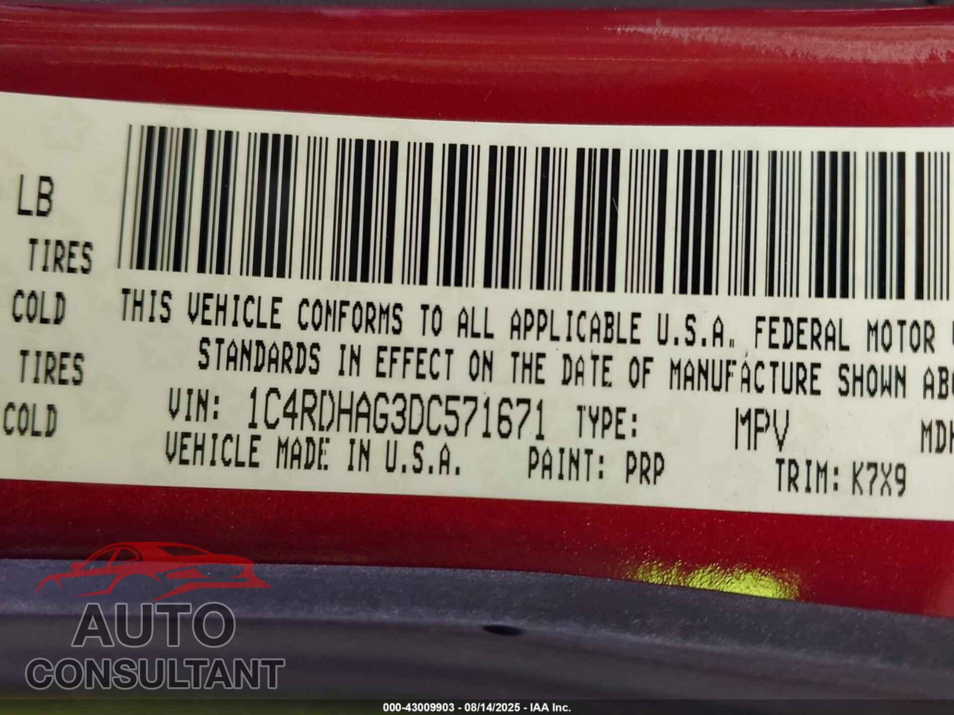 DODGE DURANGO 2013 - 1C4RDHAG3DC571671