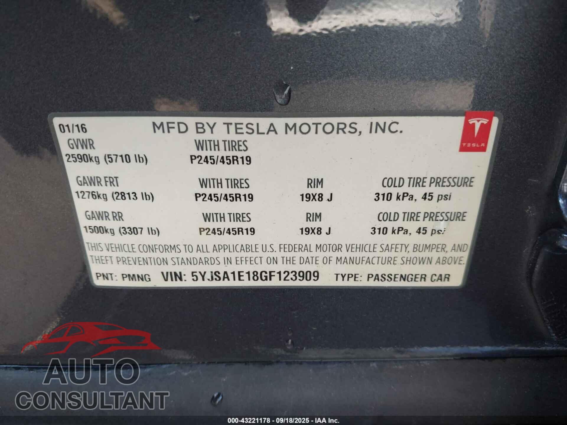 TESLA MODEL S 2016 - 5YJSA1E18GF123909
