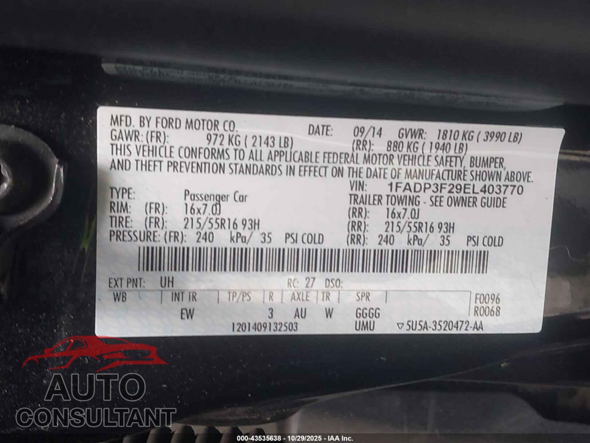 FORD FOCUS 2014 - 1FADP3F29EL403770