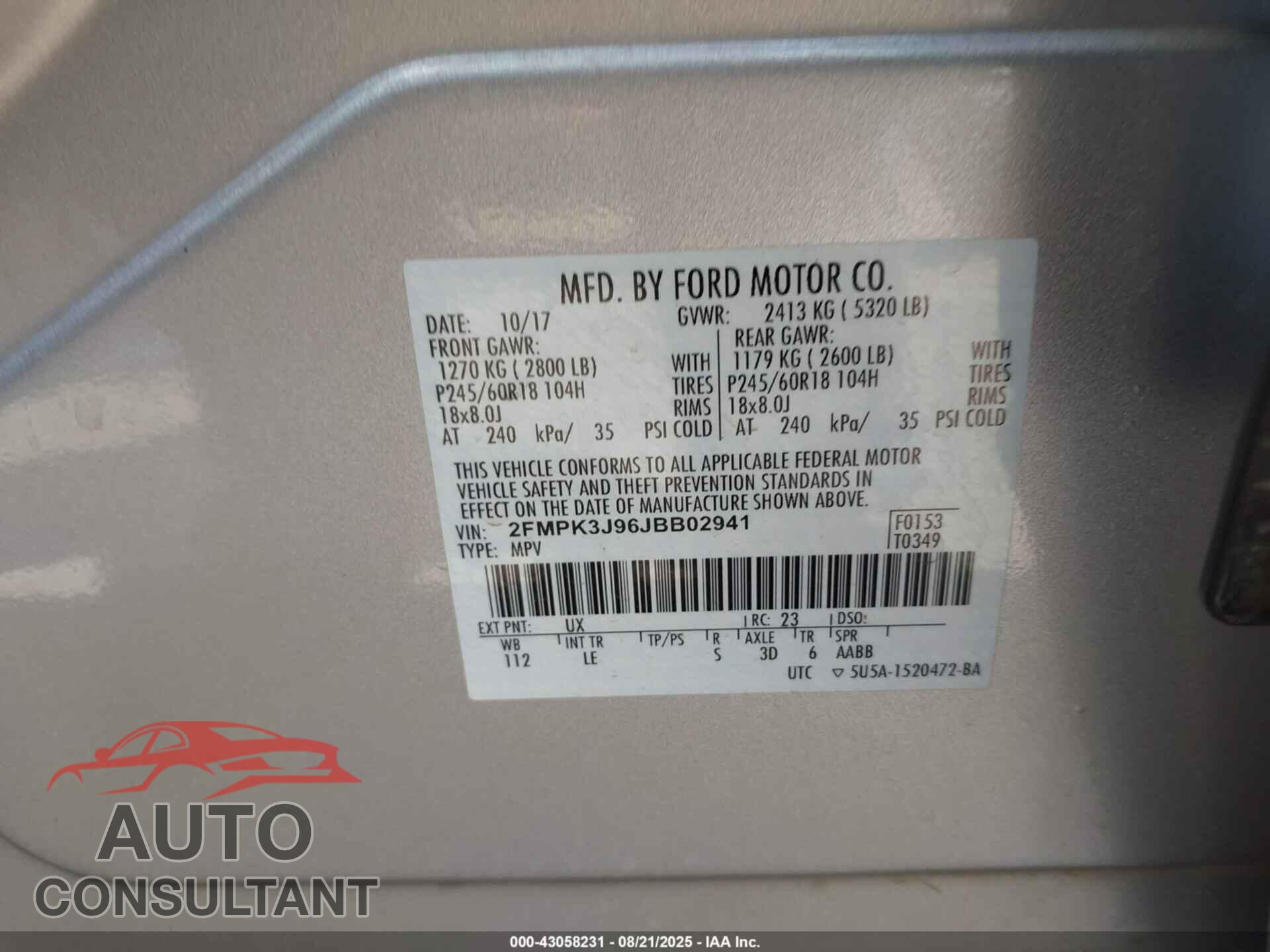 FORD EDGE 2018 - 2FMPK3J96JBB02941