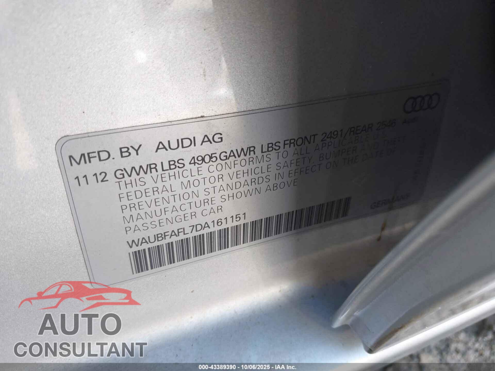 AUDI A4 2013 - WAUBFAFL7DA161151