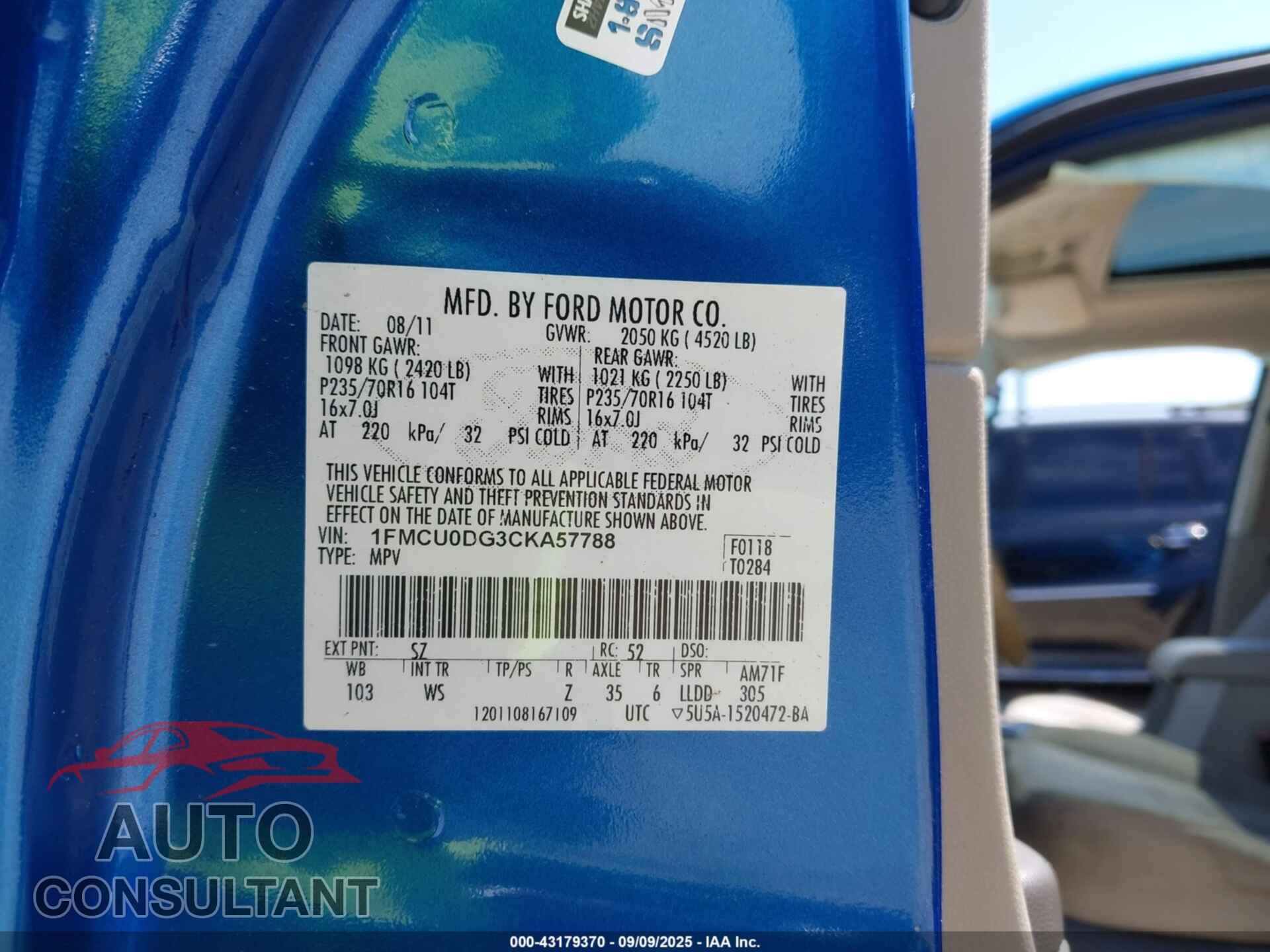 FORD ESCAPE 2012 - 1FMCU0DG3CKA57788