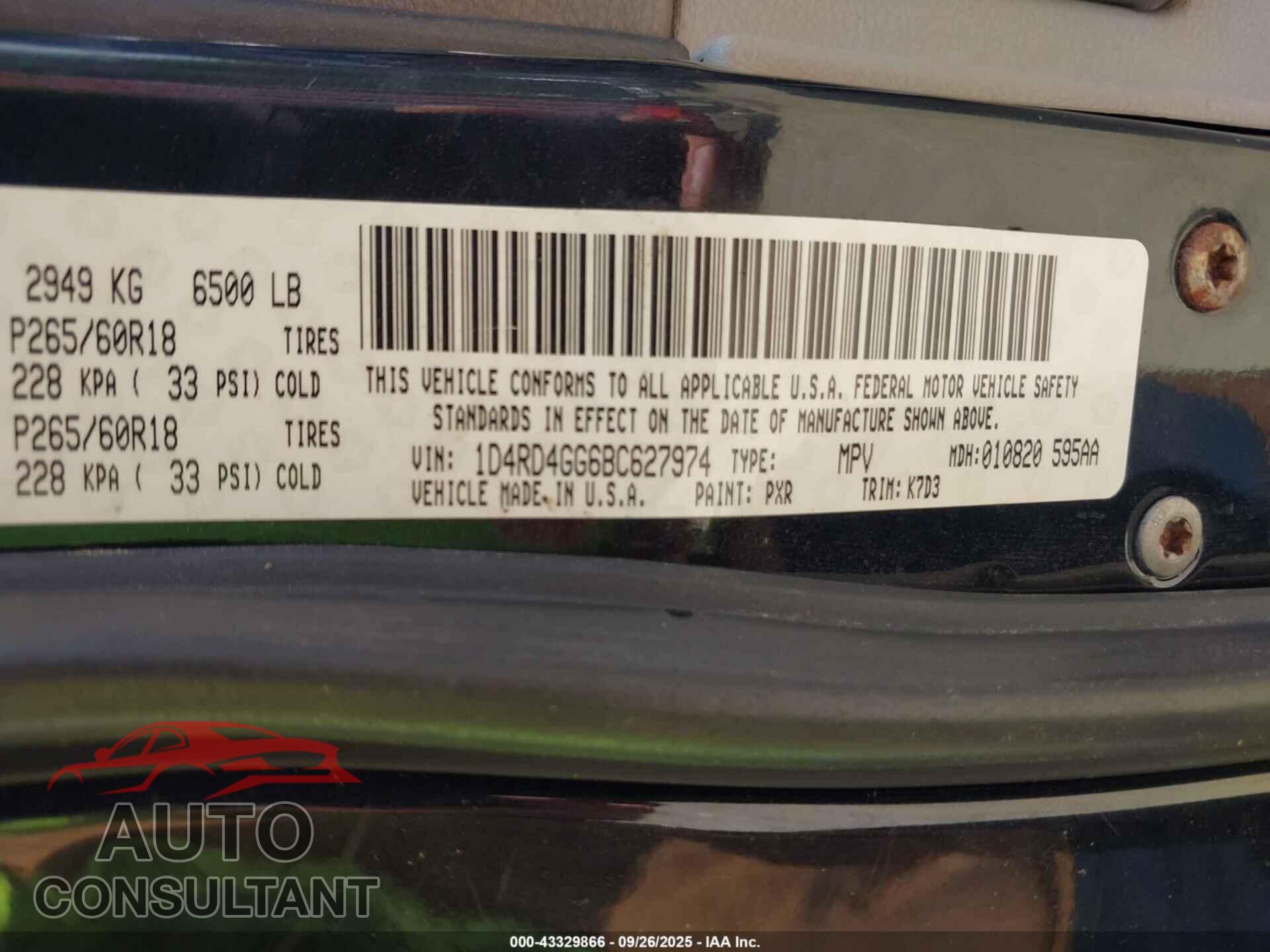 DODGE DURANGO 2011 - 1D4RD4GG6BC627974