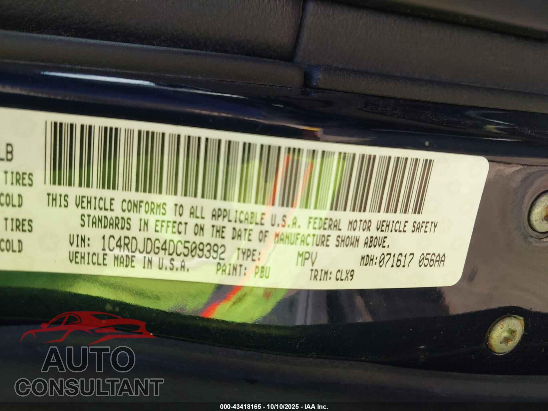 DODGE DURANGO 2013 - 1C4RDJDG4DC509392