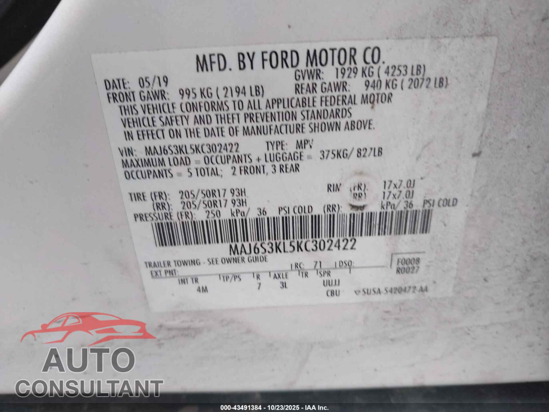 FORD ECOSPORT 2019 - MAJ6S3KL5KC302422