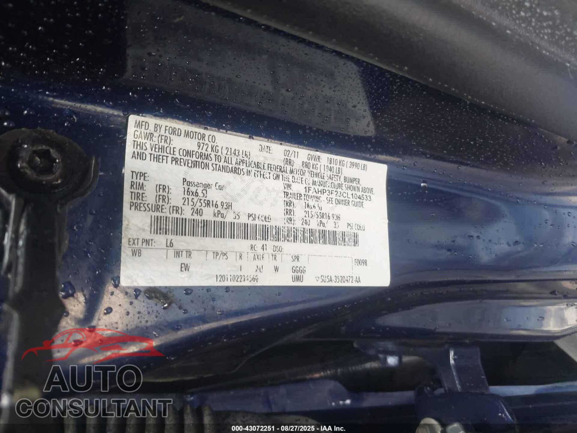 FORD FOCUS 2012 - 1FAHP3F23CL104533