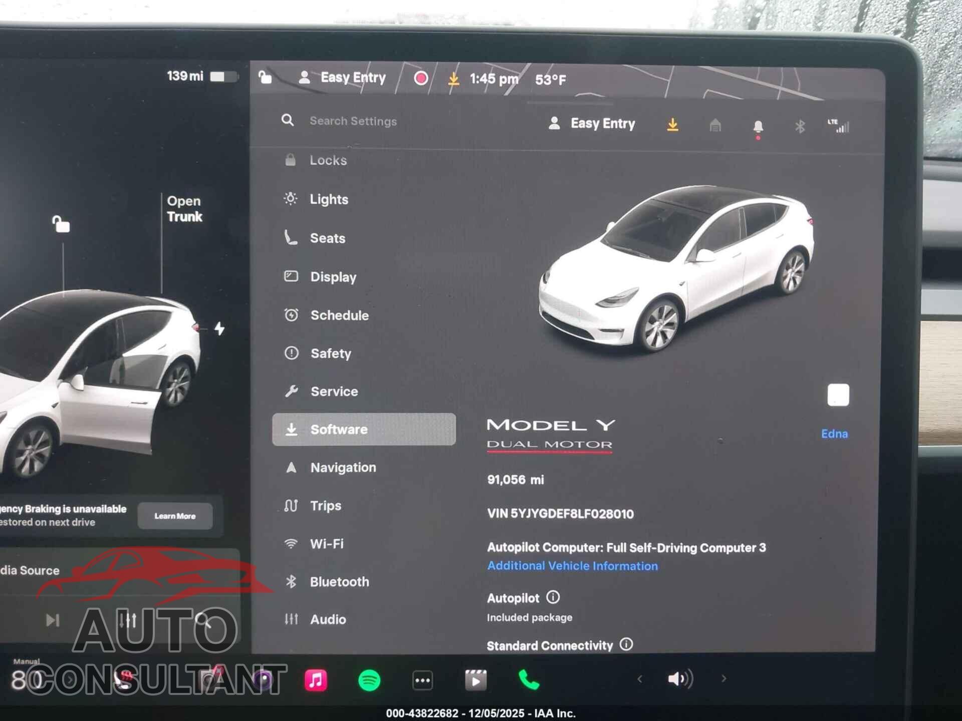 TESLA MODEL Y 2020 - 5YJYGDEF8LF028010