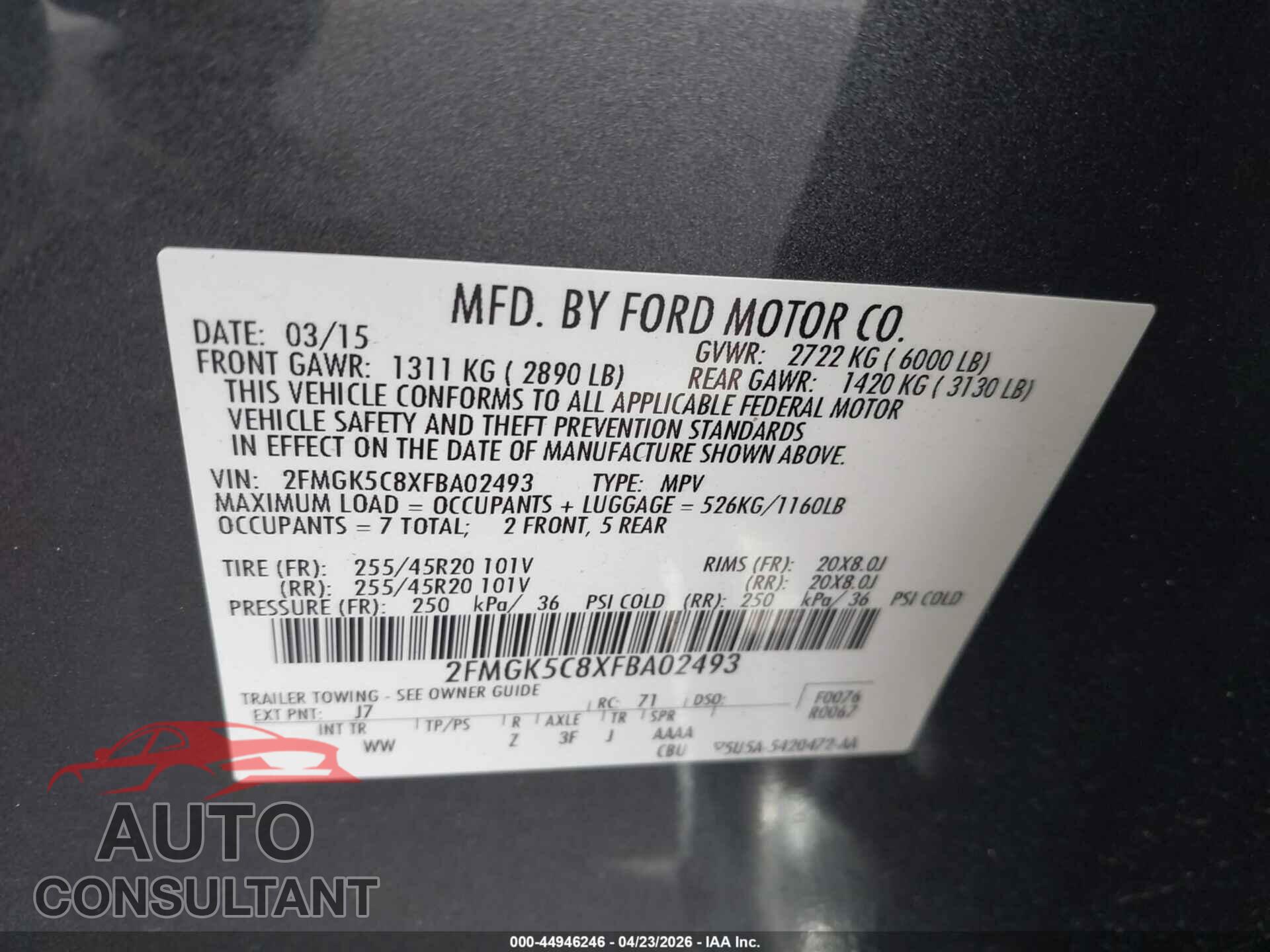 FORD FLEX 2015 - 2FMGK5C8XFBA02493
